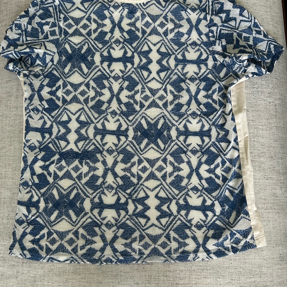 Maje Navy and Cream Textured Top